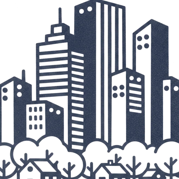 Office towers rising above a band of trees, for Atlanta